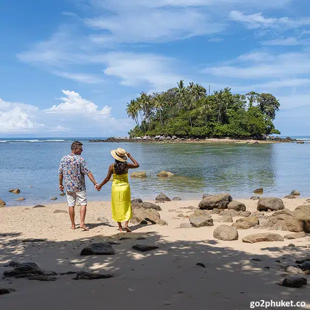 Koh Kala island visible offshore from Nai Yang Beach along Phuket’s northwest coast in Thailand